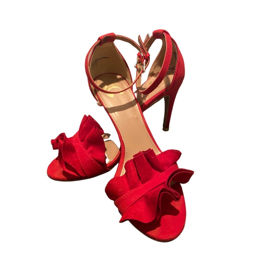 Charming Charlie Red Suede Ruffled Sandals
